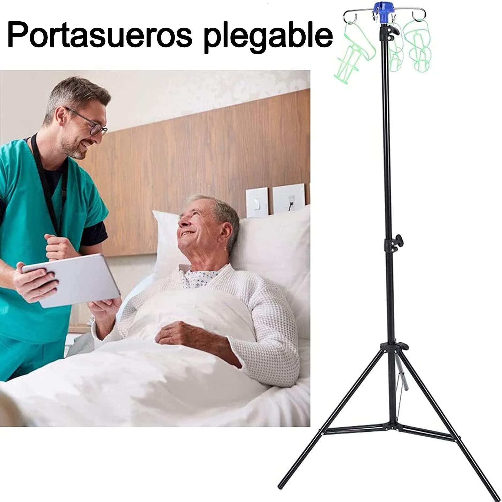 Soporte Porta Sueros Plegable Portátil de 4 Ganchos, Soporte de Goteo Hospitalario para Hospital y Clínica para Ancianos Aleación de Aluminio (Size : 27.5-82.6")