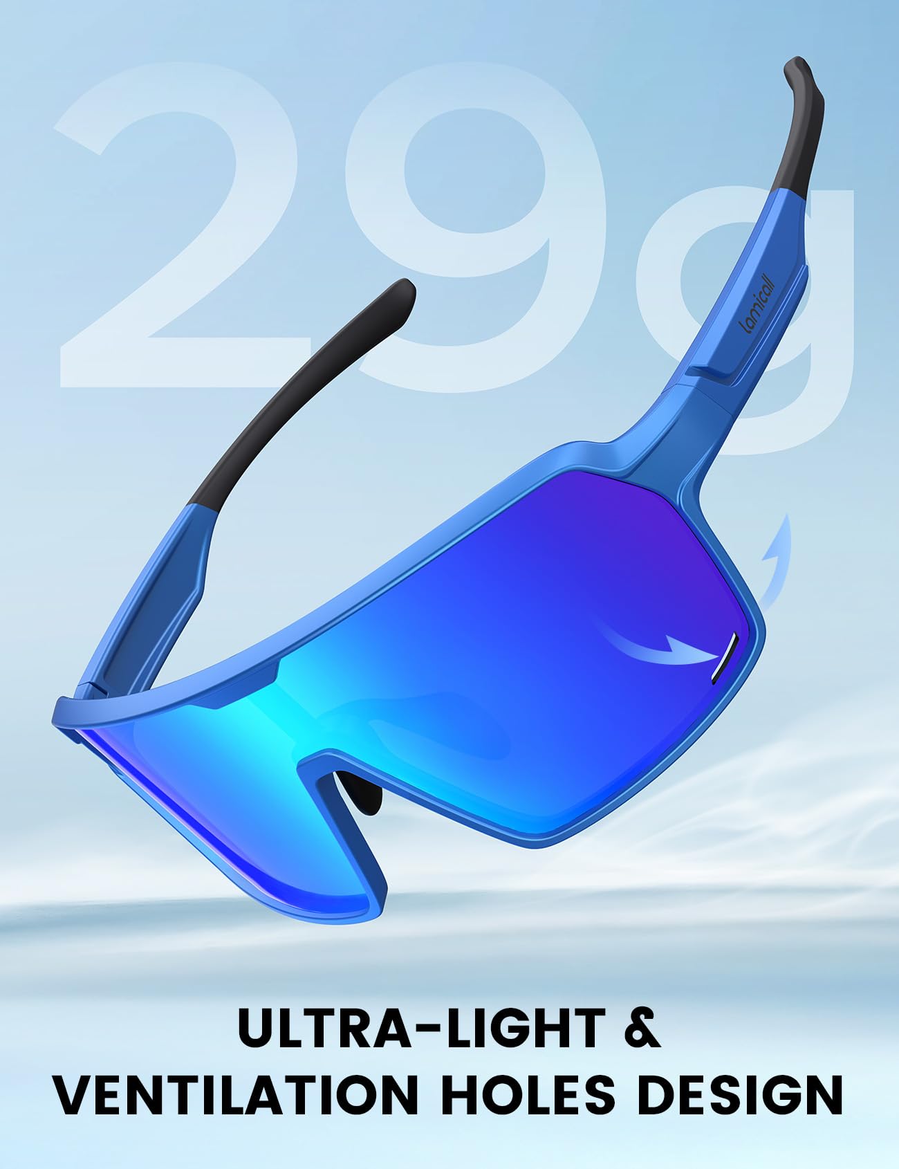Lamicall Lunettes De Soleil Polarisées Cyclisme 29g - Protection UV400 TR90 Sport Homme