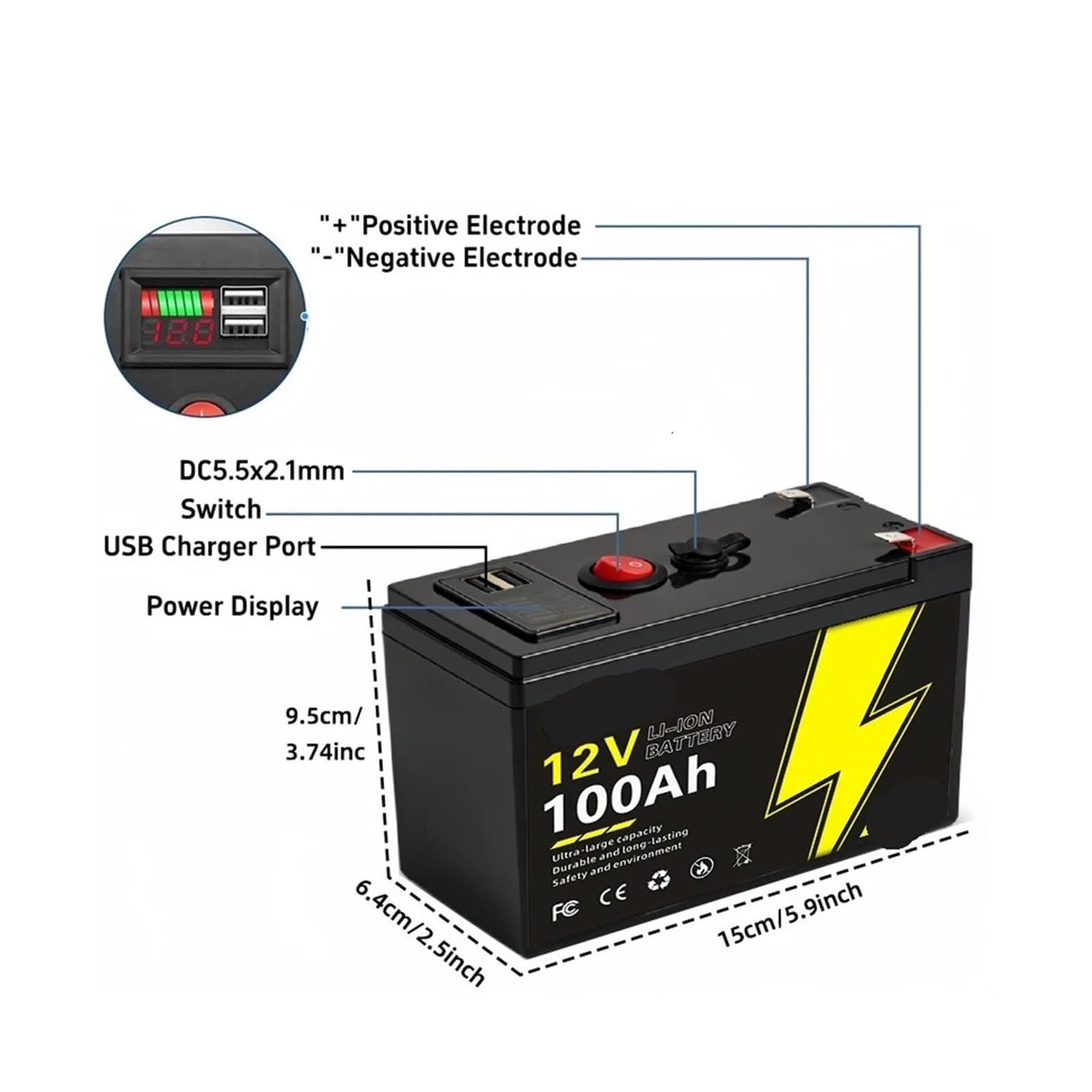 Grande for Esterni A Ciclo Profondo Da 12 V, Accumulo Di Energia Da 150 Ah | Scheda di gestione del circuito integrata da 100 A, materiale cellulare A+ for apparecchiature elettriche(150Ah Battery x1)