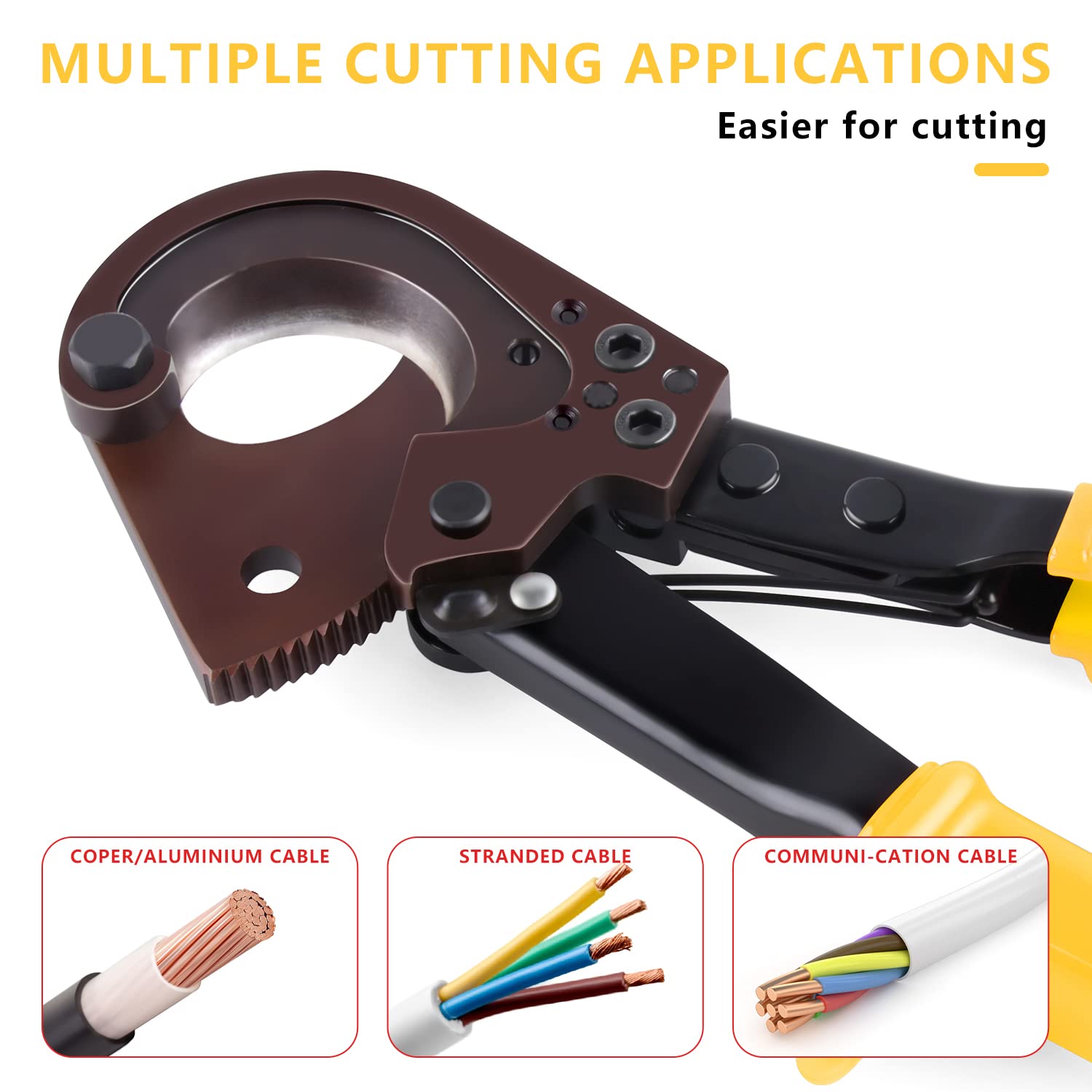 FT-325 - Tagliacavi a cricchetto, strumento resistente per alluminio, rame e fili elettrici fino a 240 mm quadrati (giallo)
