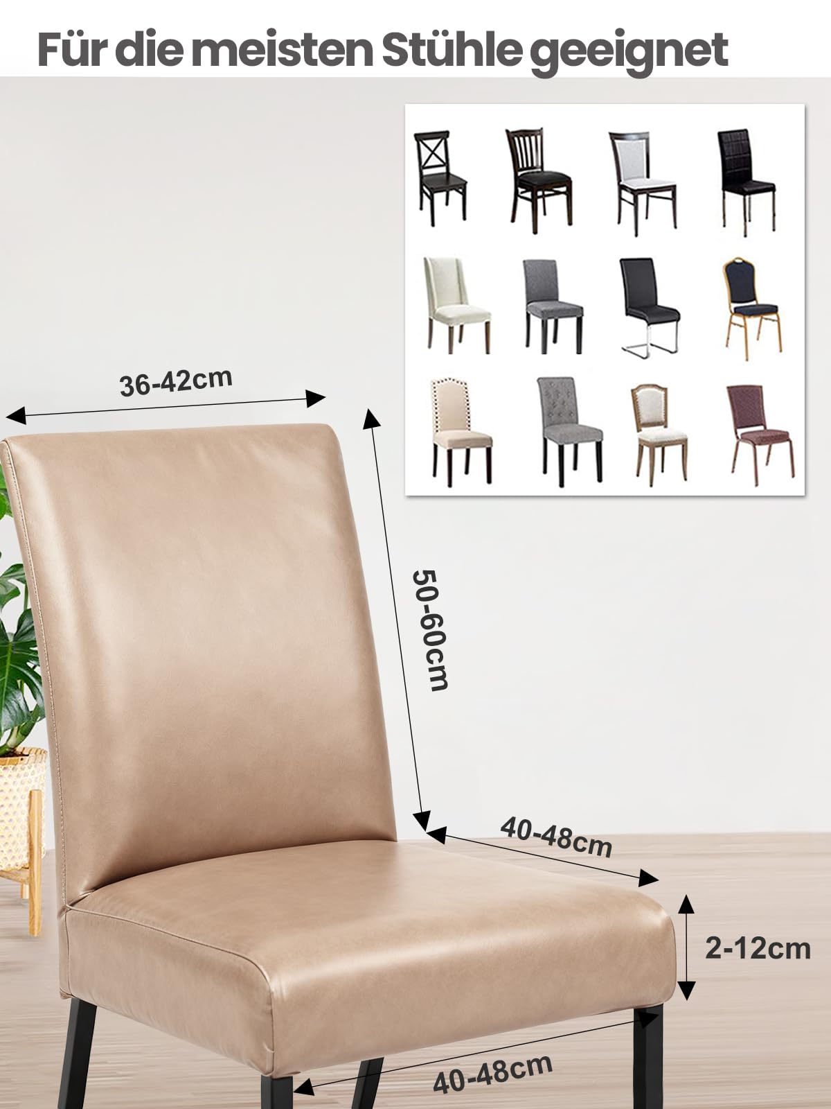 Set di 4 coprisedia in pelle PU, elastici e impermeabili, lavabili e rimovibili, universali, per sala da pranzo, cucina, ristorante, hotel e matrimoni