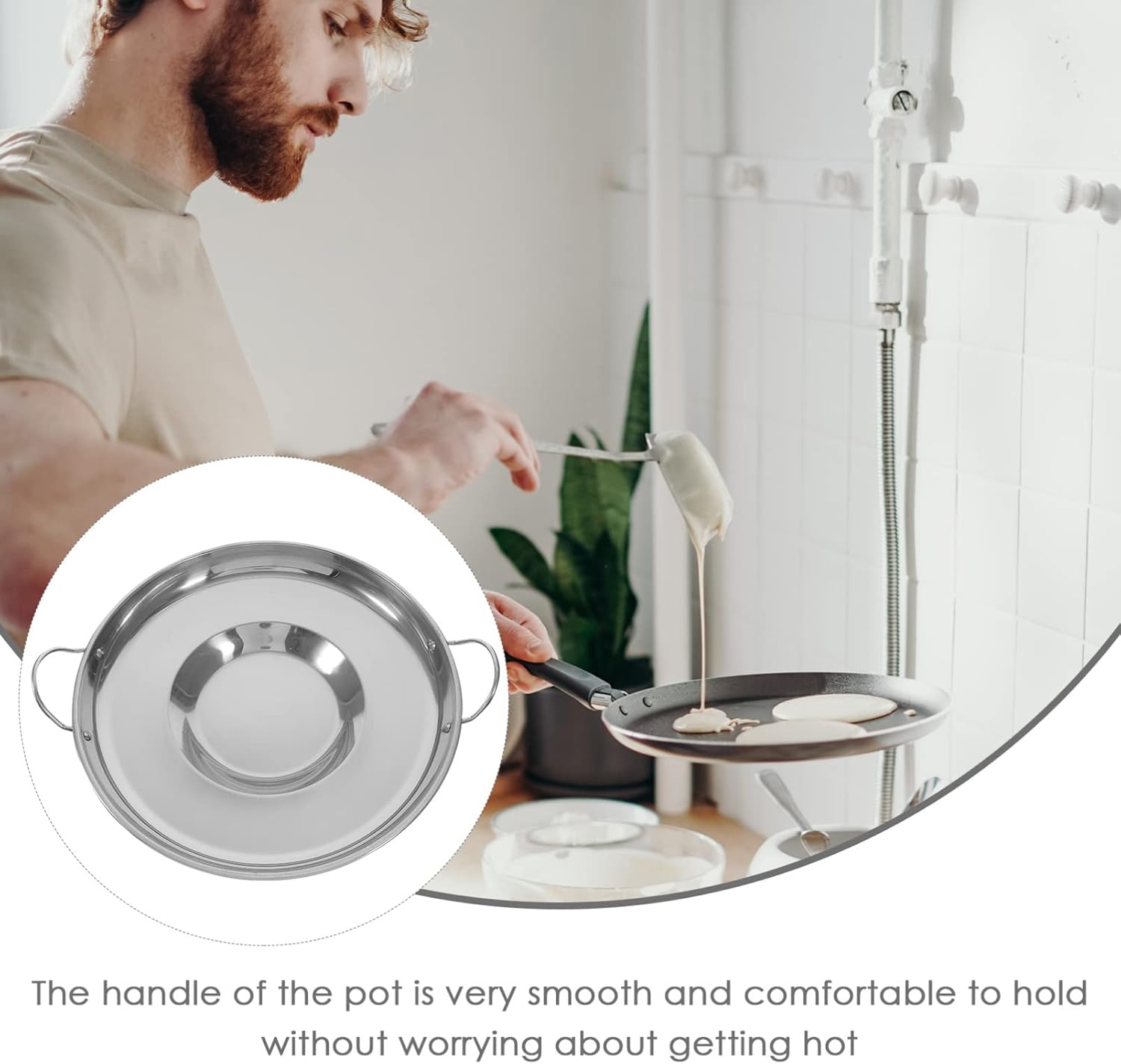 Hemoton Stainless Steel Griddle Pan Nonstick Frying Pan Pizza Stovetop Flat Grill Griddle with Double Handles for cakes Eggs Bacon Bbq Silver