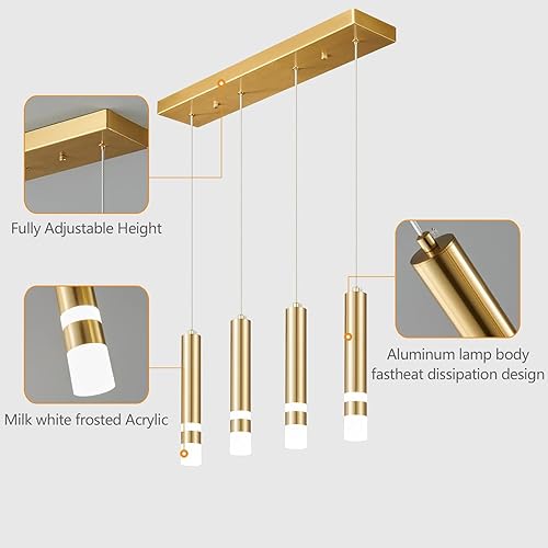 Miniatura 2 de Lámpara colgante moderna para comedor de 4 luces, accesorio de cocina, regulable, LED, dorado, iluminación colgante para isla de cocina, luces