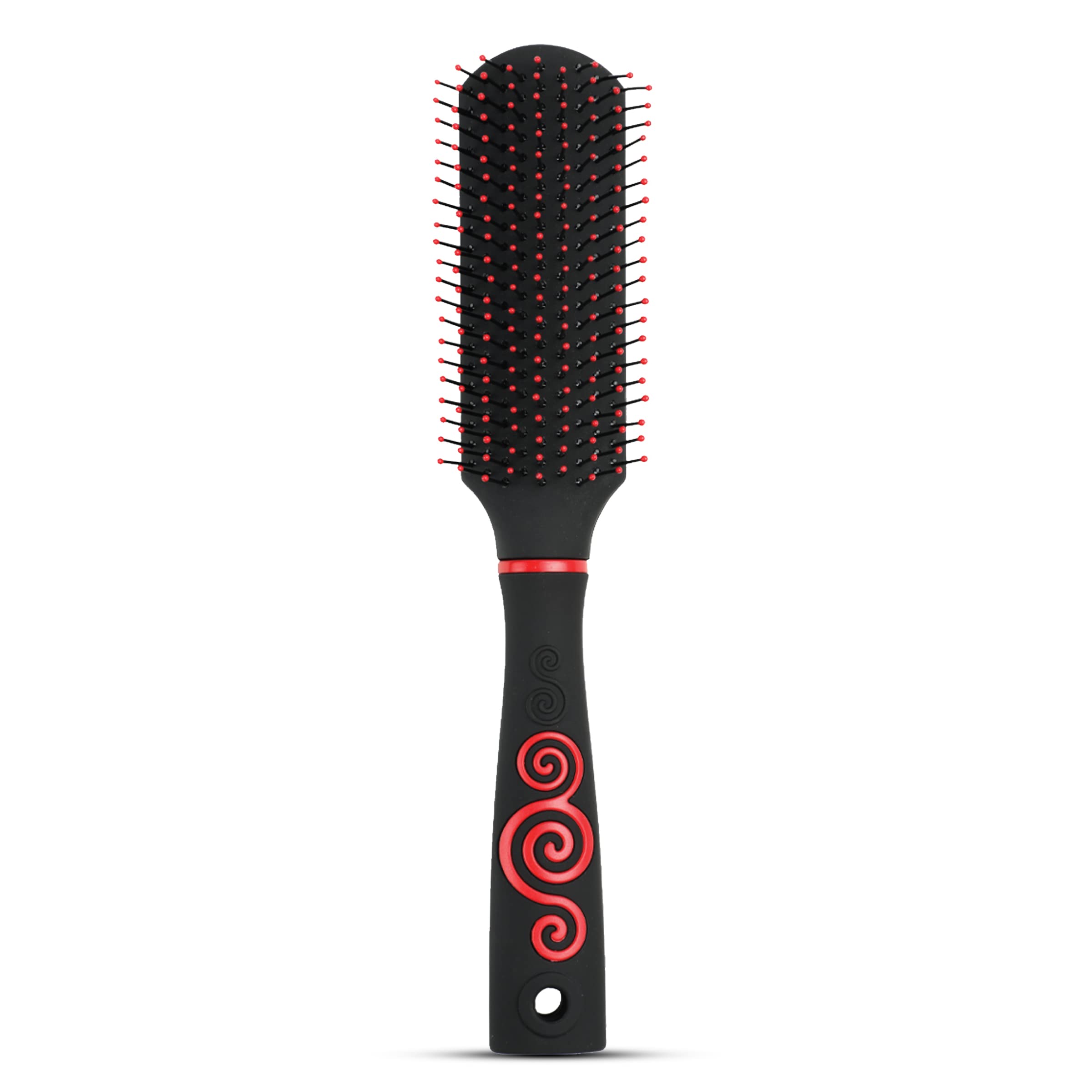 Royal Flat Hair Brush with Strong & flexible nylon bristles, having Anti-static ball tips, For Grooming, Volumising & Back Brushing, ideal for Men & Women, Black & Red