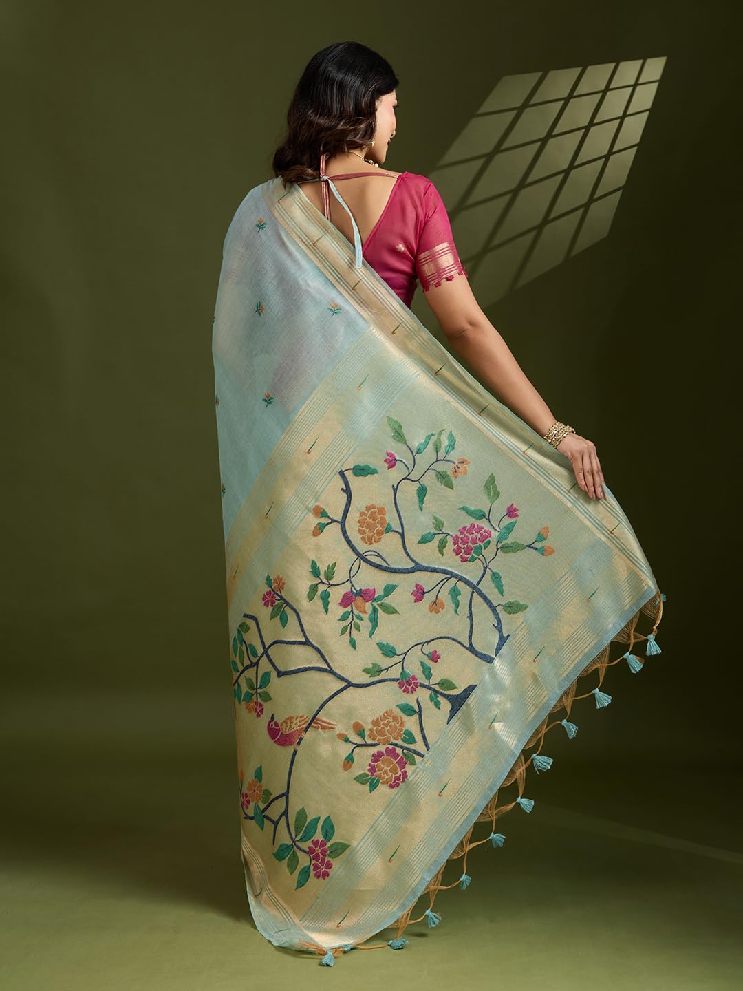 SGF11 Women's Kanjivaram Pure Cotton Linen Soft Silk Saree With Unstitched Blouse Piece product image 3