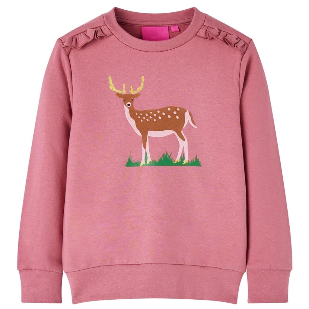 Sudadera infantil rosa frambuesa con diseño de ciervo, 95% algodón, camiseta de manga larga talla 92, transpirable y suave forro, puños acanalados, cómoda para niñas y niños, uso diario