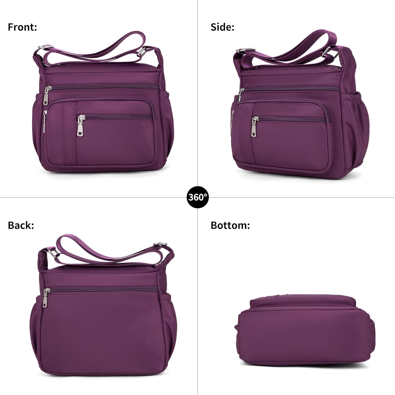 F.FETIVIN Women Floral Shoulder Handbag Roomy Multiple Pockets Bag Ladies Crossbody Lightweight Nylon Travel Purses