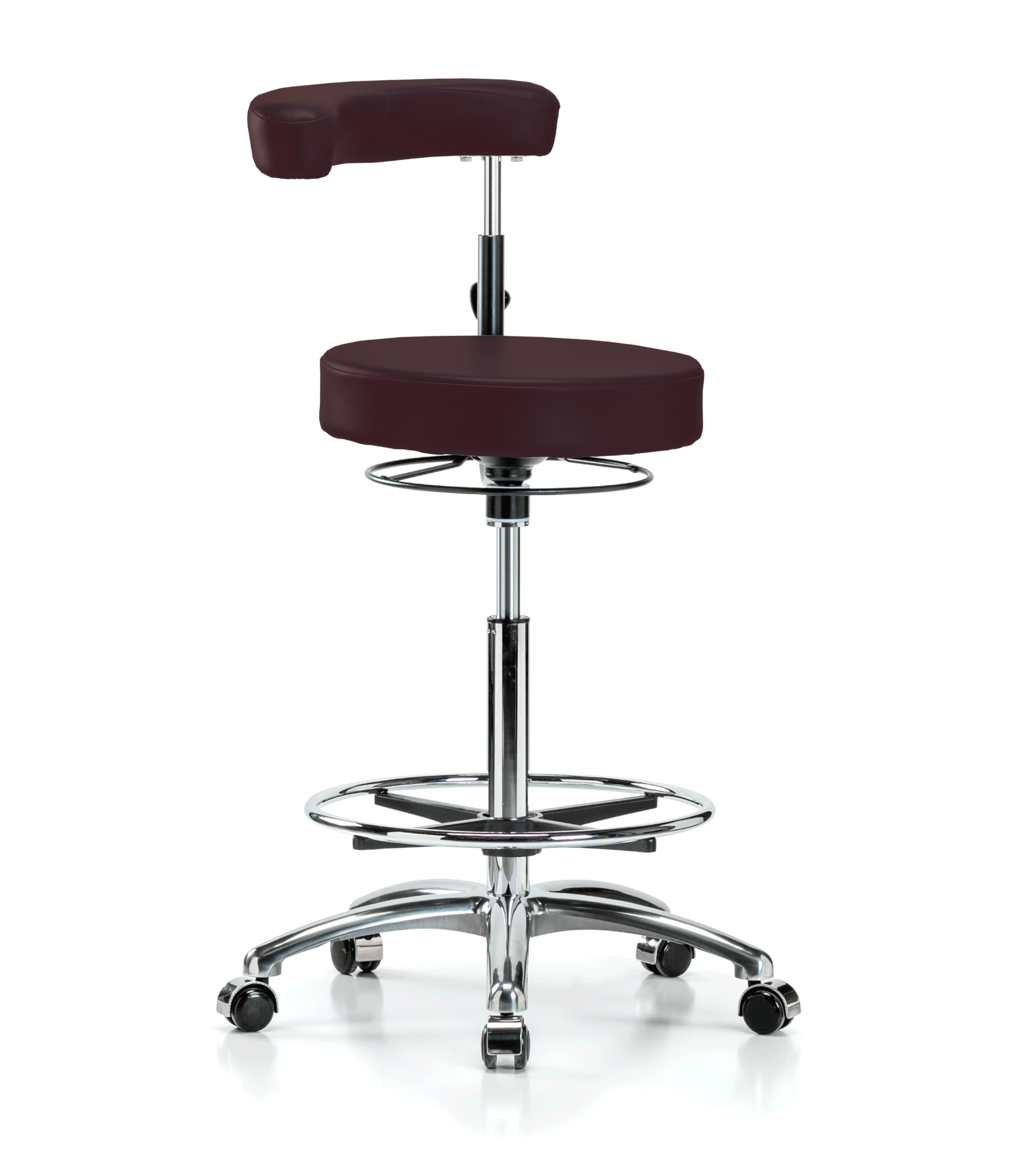 Perch Chrome Dental Stool with Foot Ring, Casters, 24.5-34.5", Burgundy