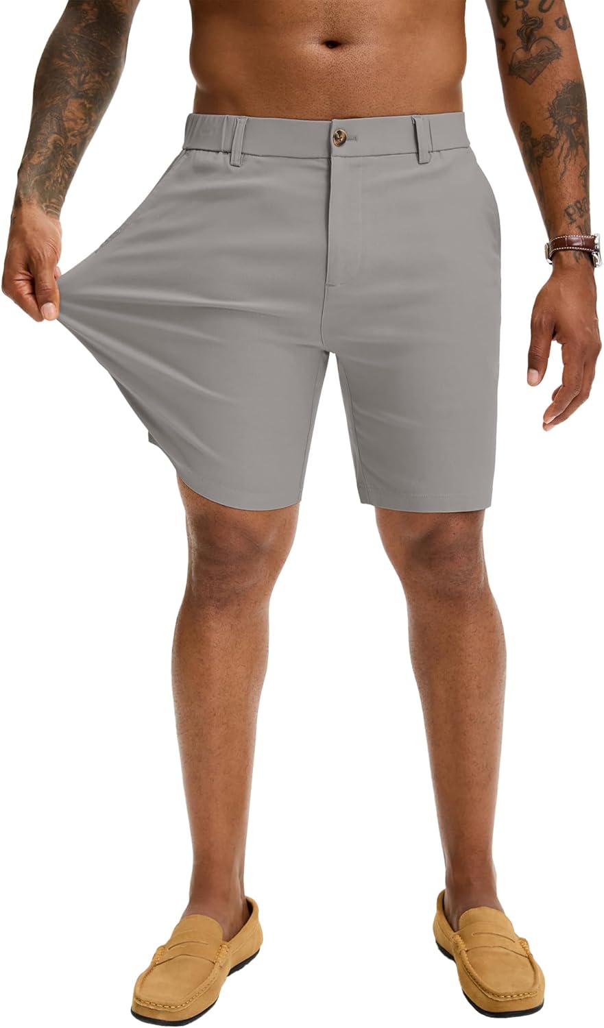 PLEPAN Men's Slim Fit Stretch Dress Shorts 7" Lightweight Skinny Casual with Expandable Waist Summer Shorts