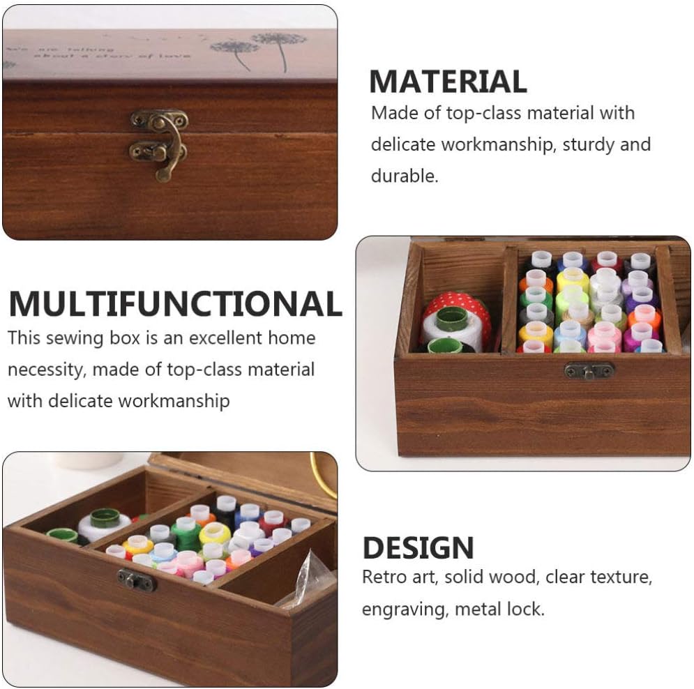 Retro Style Wooden Sewing Box Storage for Scissors Thread Embellishments Home Decor