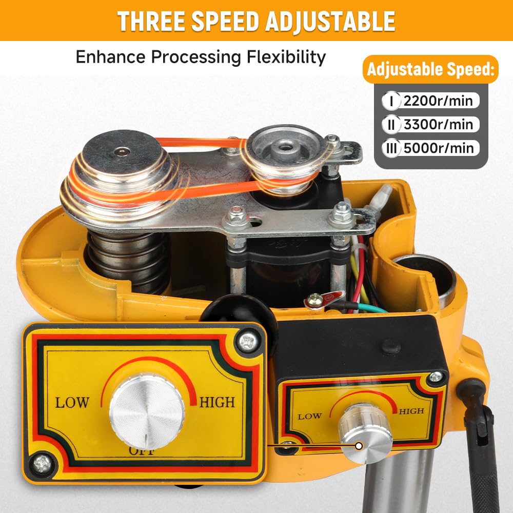 Hoteche Trapano da tavolo da 6,5 mm, 100 W, regolabile in 3 livelli (0-5000 giri/min), mandrino di precisione 0,6-6,5 mm, piano di lavoro 170 x 170 mm, per metallo/legno con accessori