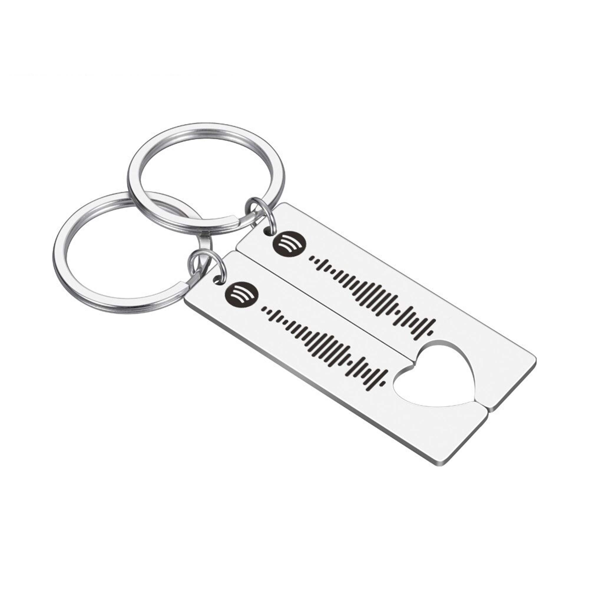 Jinlinjew Women's Silver 2 Personalized Spotify Code Keychain Engraved Song Keychain Music Heart Keyring Scannable Spotify For Couple Gift