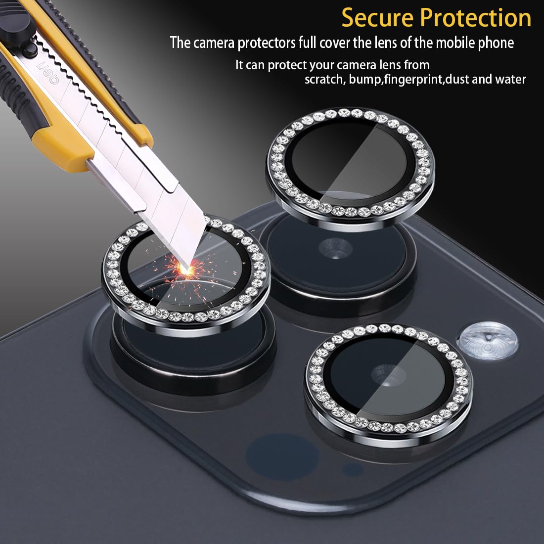 Osłona obiektywu aparatu do iPhone'a 15 Pro i iPhone'a 15 Pro Max, osłona obiektywu ze szkła hartowanego, pierścień ze stopu aluminium, pasuje do iPhone'a 15 Pro/iPhone 15 Pro Max (diamentowa