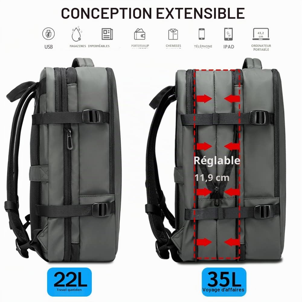 BANGE Sac à dos de voyage imperméable pour ordinateur portable - 35 l - Approuvé par les compagnies aériennes