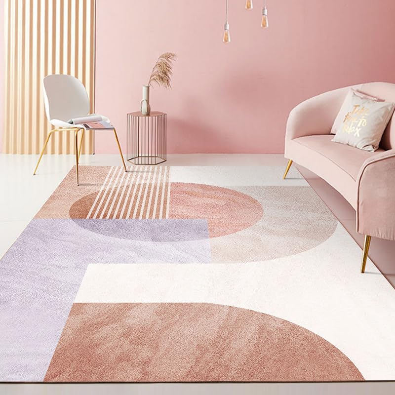 Teppich Wohnzimmer 80 x 120 cm Kurzflor Waschbar für Flur küche Wohnzimmer Schlafzimmer Büro Modernes Patchwork Geometrisch Rosa