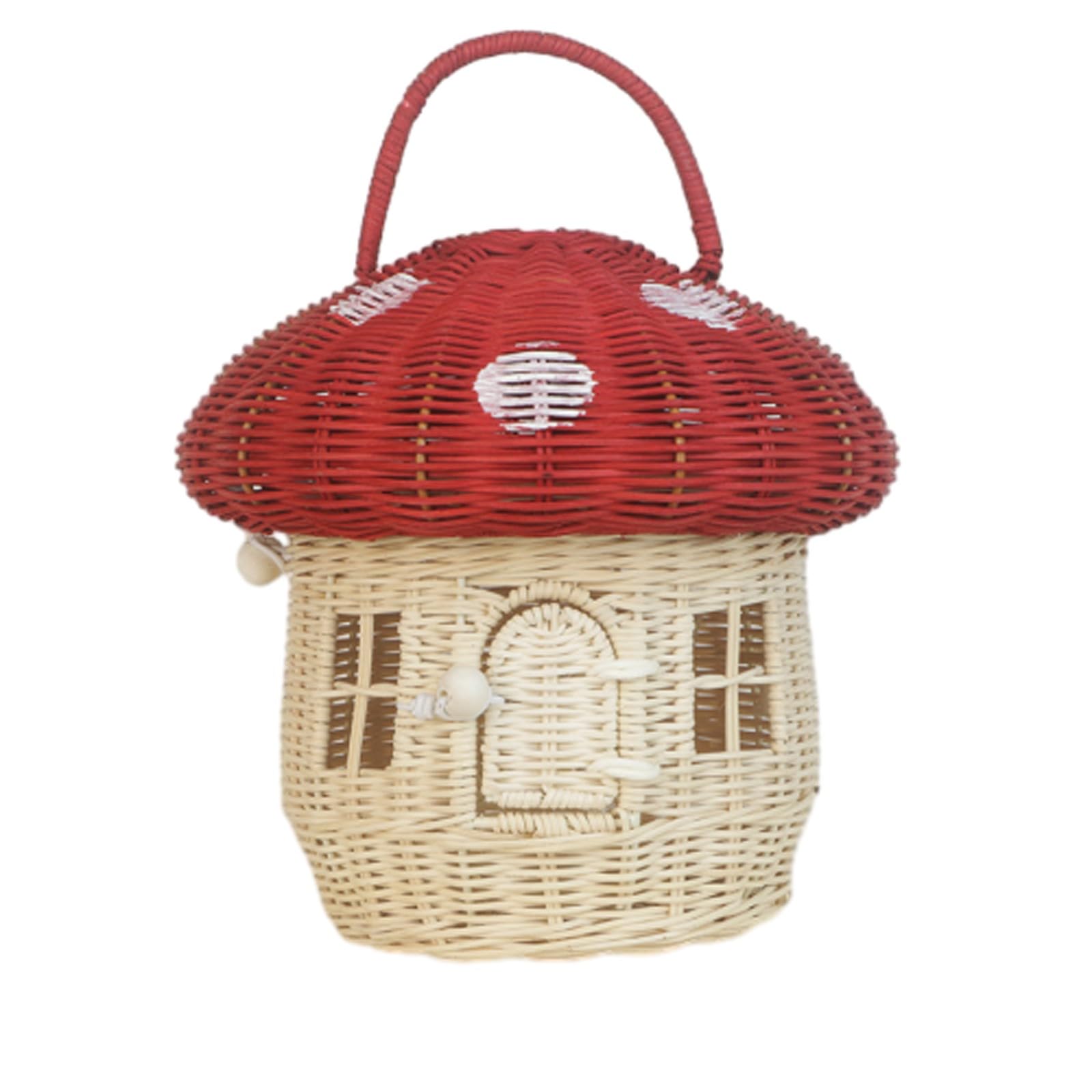SXFSDOU Mushroom Basket Woven Rattan Storage Baskets with Lid and Handle(B)