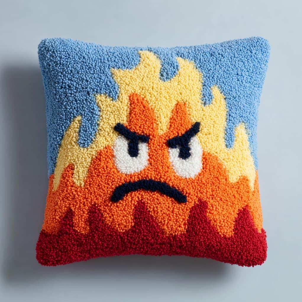 Henypt 43x43cm Latch Hook Cushion Making Kit,Flame Printed Canvas Latch Hook Soft Yarn Pillow Set,Ideal Creative Gift for Adults