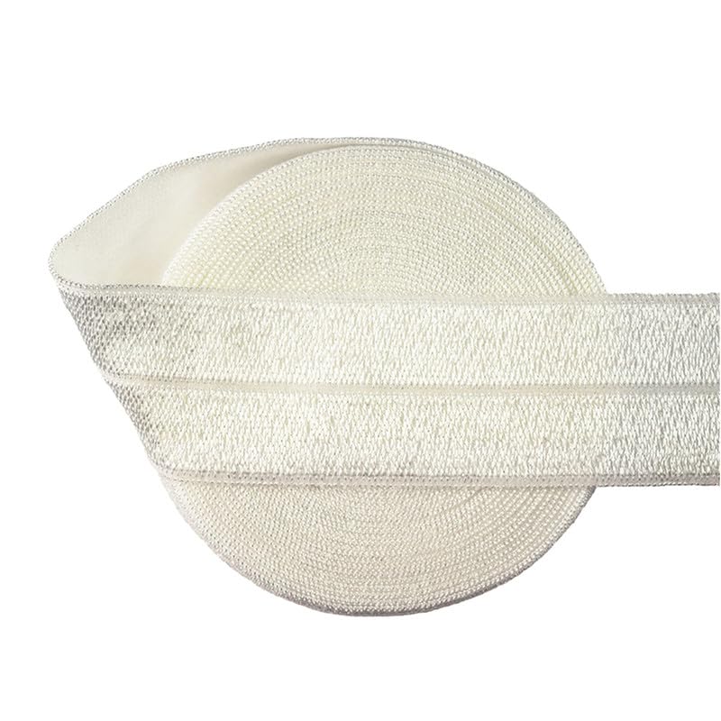 Nine Looms - Banda elástica plegable brillante de 25 mm, 100 yardas, cinta de elastano para el pelo, diadema, vestido, costura, bandas elásticas de punto blanco apagado para pantalones y costura de