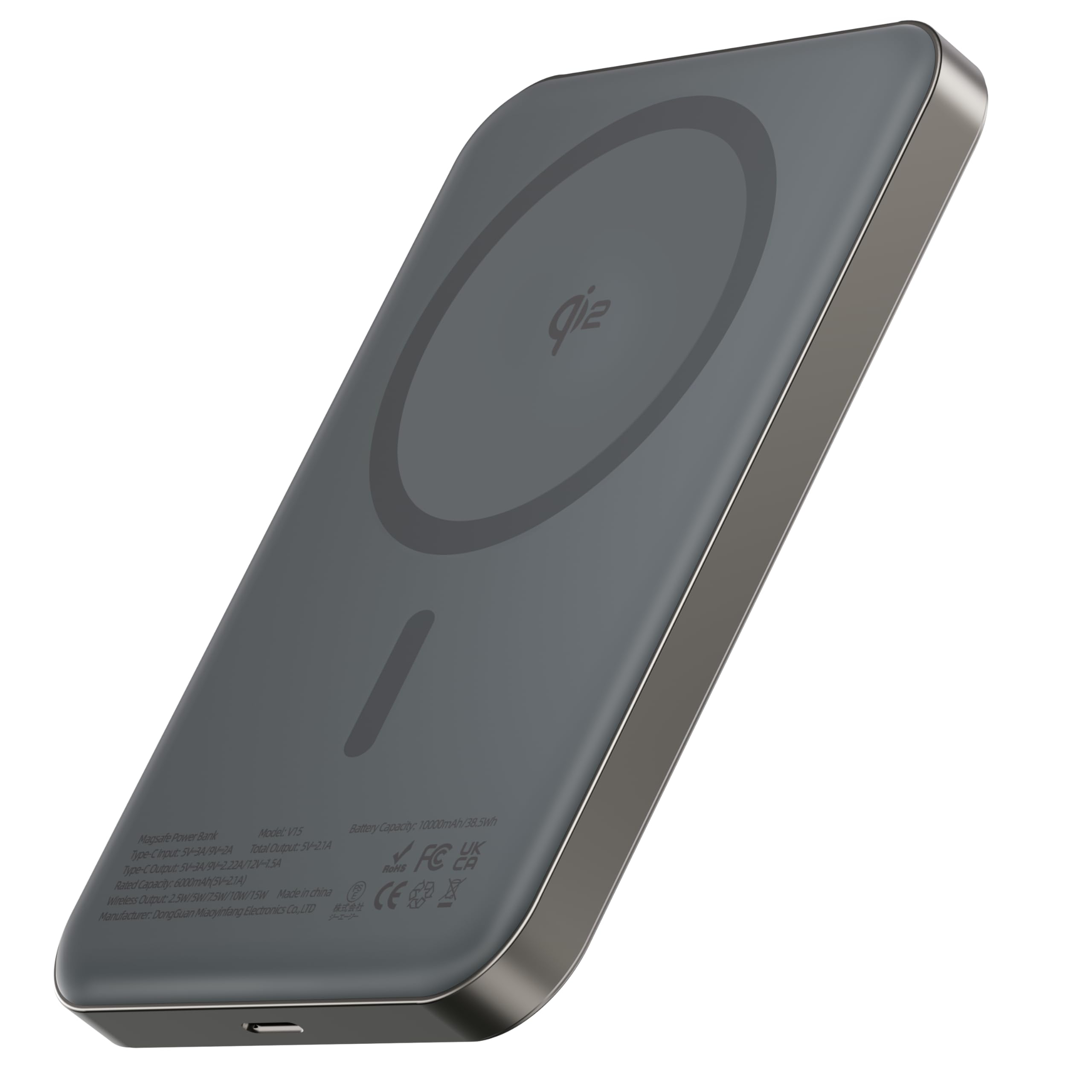 Kstime Magnetische Powerbank, 10000 mAh, 14 mm, ultradünnes Titan-Design, PD20W, kabelloses tragbares Ladegerät mit USB-C-Eingang und Ausgang, kompatibel mit iPhone 17/16/15/14/13/12 Serie(Grau)