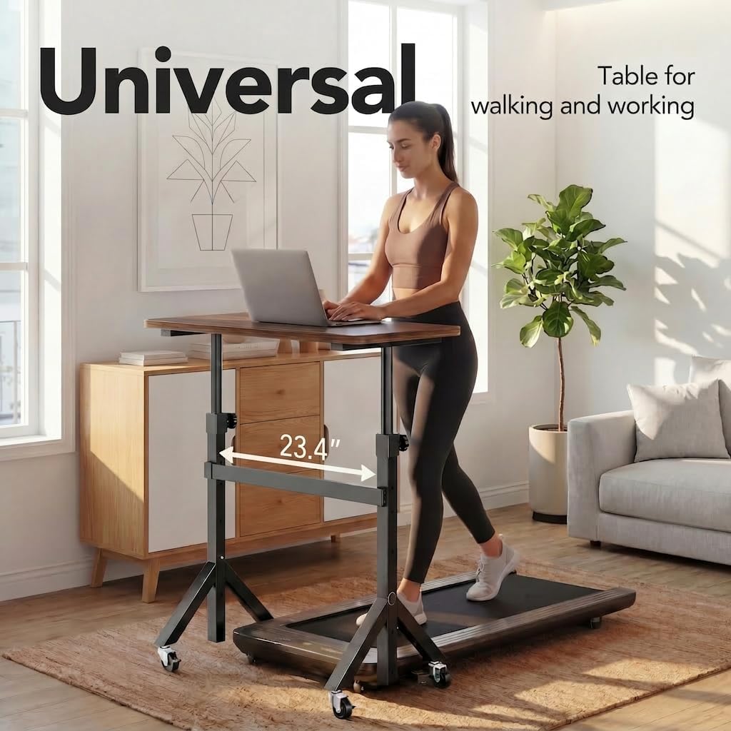 HUANUO 32'' Small Standing Desk with Wheels,28.7"-46.1" Heigh Adjustable Portable Rolling Desks,Mobile Stand Up Desk for Walking Pad and Treadmill,Sit to Stand Computer Workstation for Bedroom,Walnut