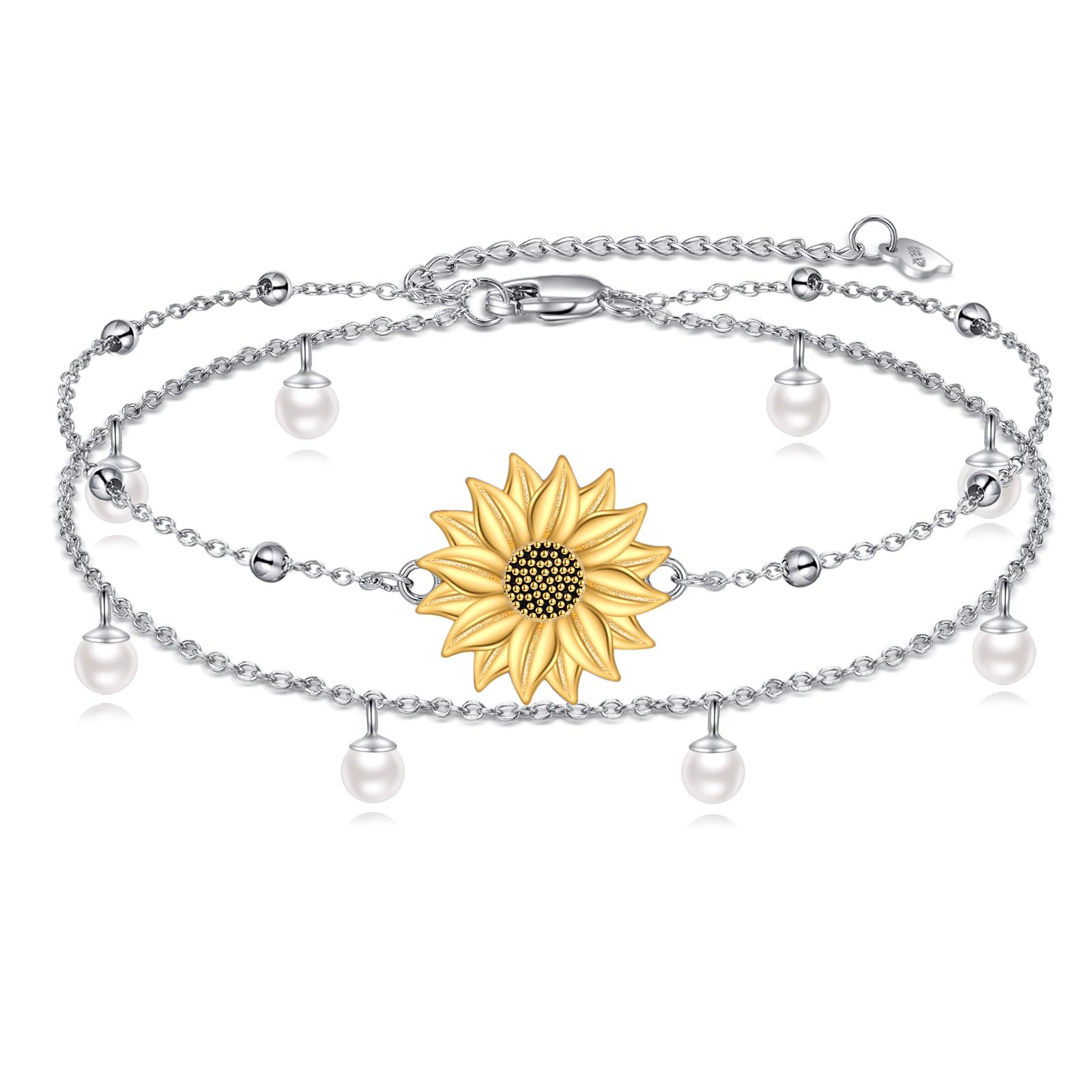 YAFEINI Bracciale/cavigliera a forma di girasole, in argento Sterling 925, con fiore, per donne e ragazze