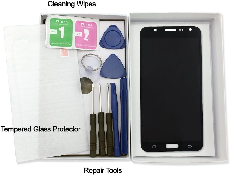 for Samsung Galaxy J700 J7 2015 Adjustable Brightness J700F J700M J700H J700T J700P LCD Display Touch Screen Digitizer Assembly with Free Tempered Glass Protector and Repair Tool Kits (Black)