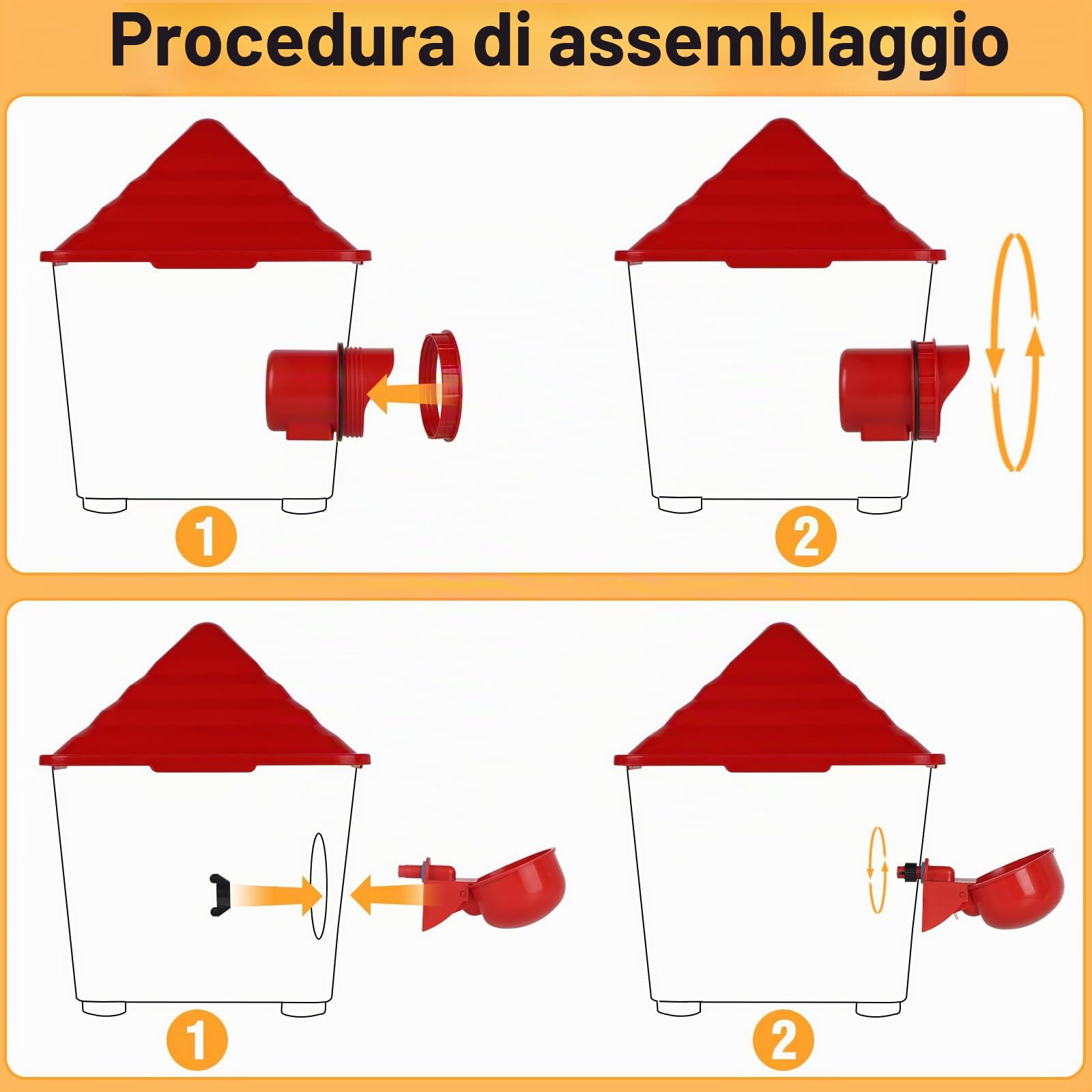 EFUTURETIME Abbeveratoio per Galline Capacità di 7L, Mangiatoia per Galline Capacità di 8KG, Antitopo Mangiatoia Galline Automatica con Catene in Acciaio