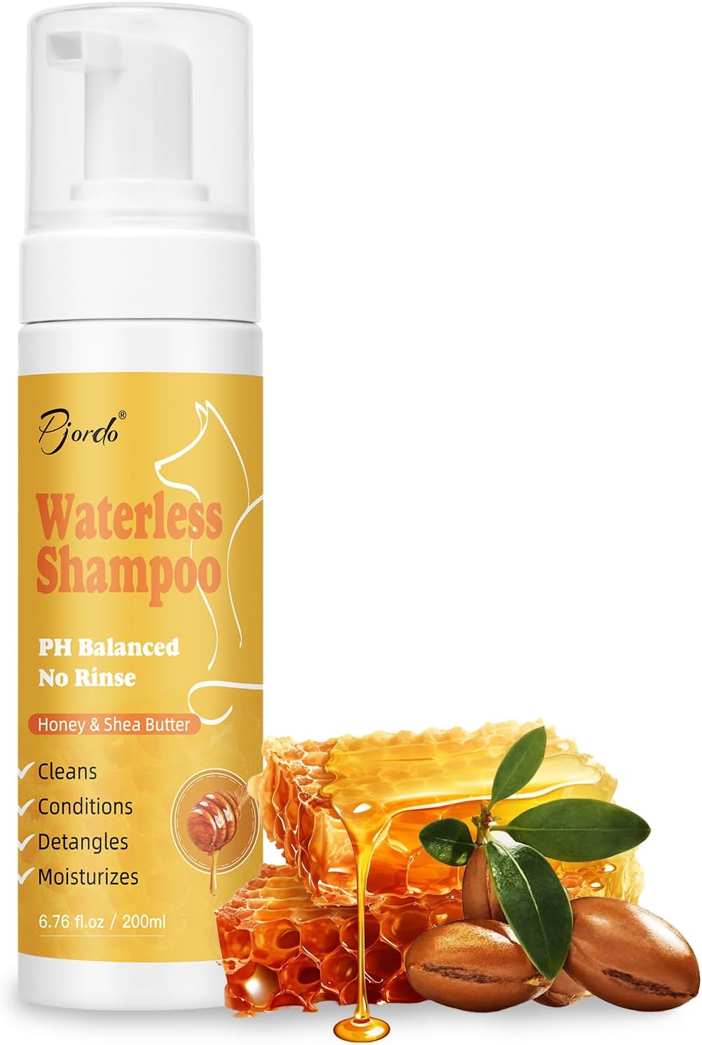 Waterless Shampoo for Cat & Dog with Honey & Shea Butter, No Rinse Dry Pet Shampoo Waterless for All Fur, Cleaning & Removes Odors, Conditioning & Anti-Tangle, Moisturizing Skin