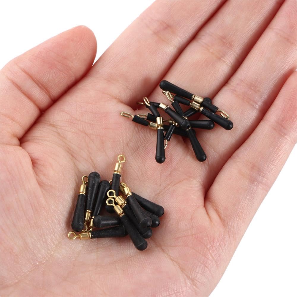 Pokinge 60pcs Rubber Fishing Floats Copper Head Tackle Rotation Drift Fishing Gear Metal Fishing Floats Accessory Black Fishing Bobbers for Outdoors(Black)