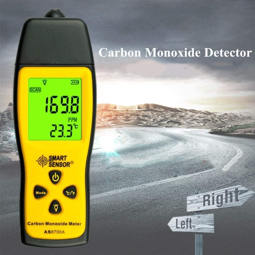 Garvee Detector portátil de monóxido de Carbono para hogar, Viaje e Industria - Pantalla LCD Digital - Alta precisión 0–1000 PPM - Alarma de Gas CO fiable - Seguridad Profesional - Modelo AS8700A
