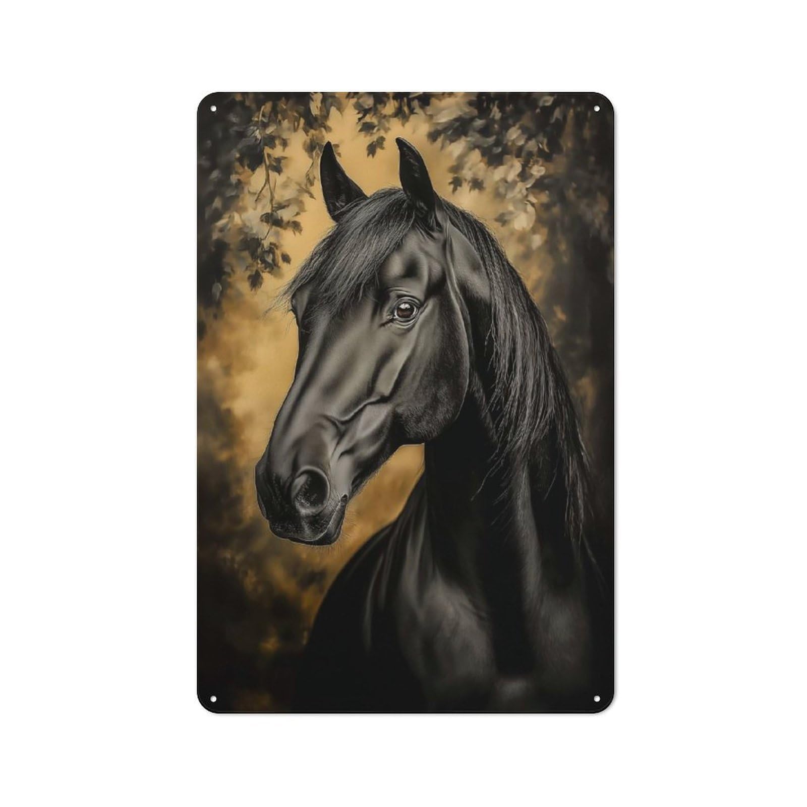 Tin Sign with Elegant Black Horse Portrait Design 30x20cm, Creative Creative Space Decor for Home Office, Reading Corner Or Bedroom