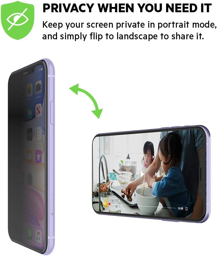 Belkin SCREENFORCE Tempered Glass Privacy Screen Protector for iPhone 11, iPhone XR, Model Number: OVA006zz