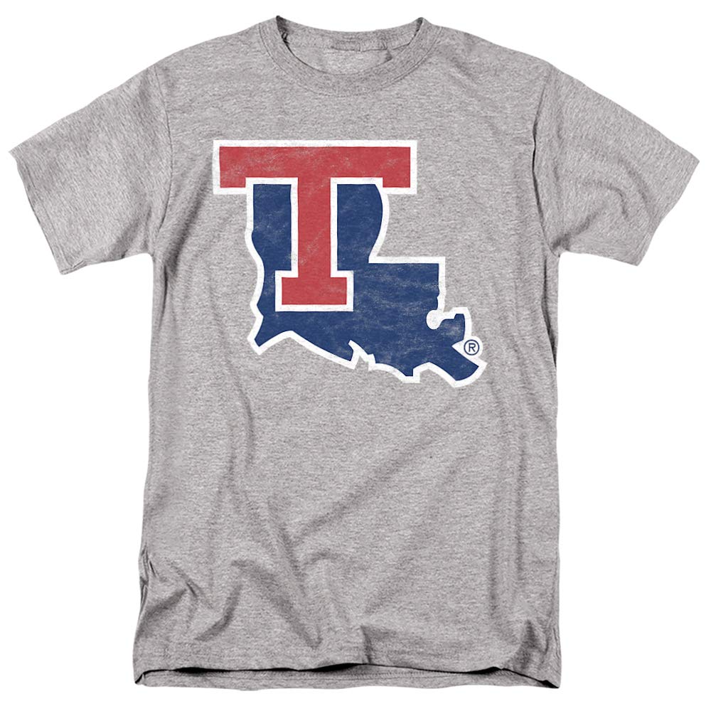Louisiana Tech University Official Distressed Primary Unisex Adult T-Shirt, Athletic Heather, 3X-Large