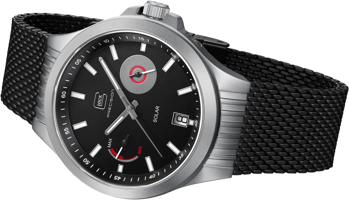 GLOCK Men's Solar Rechargeable Quartz Watch | 40-42mm case | Wristwatch with Steel or Titanium case and Date Display | Men's Watch with Swiss Super-LumiNova Indices and Hands | GW-Solar