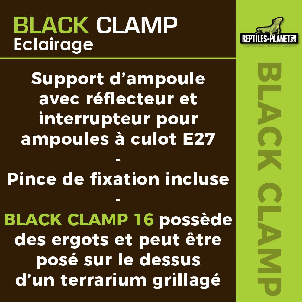 Support de Lampe Black Clamp 16 de REPTILES PLANET