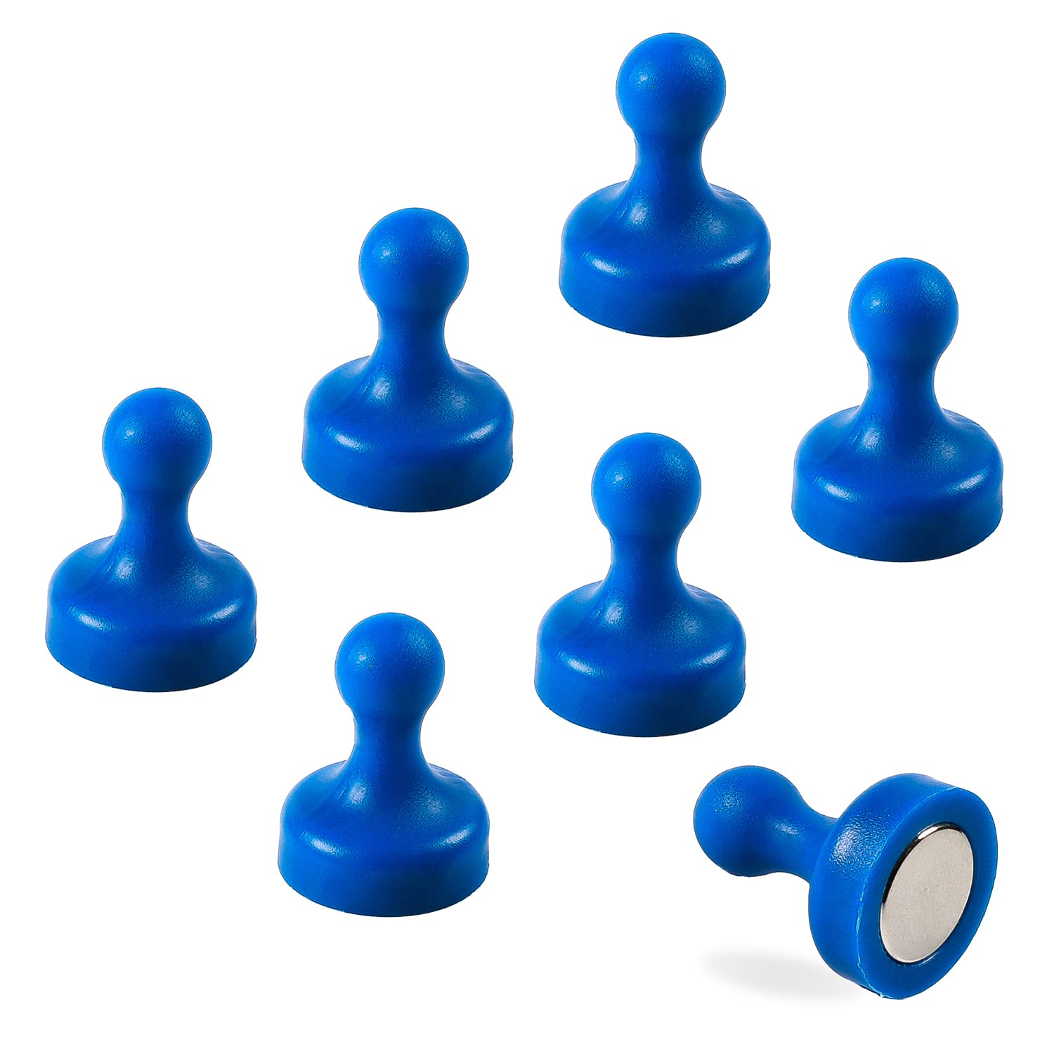 7 x Extra Strong Magnetic Push Pins Neodymium Magnets - Perfect for Maps, Whiteboards, Memos, Fridges, Homes, Schools and Offices [Assorted Colours] (Blue, Large (7 Pins)) — image 1