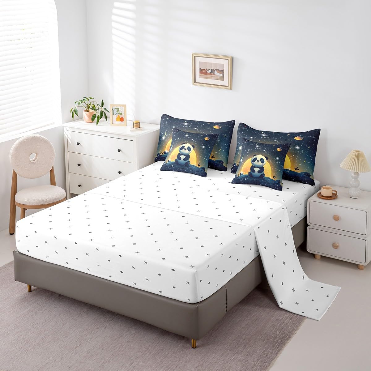 Erosebridal Panda & Rainbow Galaxy Twin Comforter Set For Kids - 2 Piece Duvet & Pillowcase, Kawaii Bedroom Decor