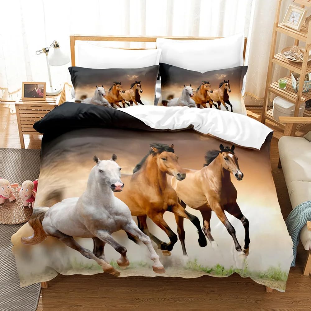QBIDCSX Bedding Double Bed Set Horse Bedding Double Bed Set - Microfibre Quilt Cover 230x220 cm - Comforter Cover with 2 Pillowcases(Double)