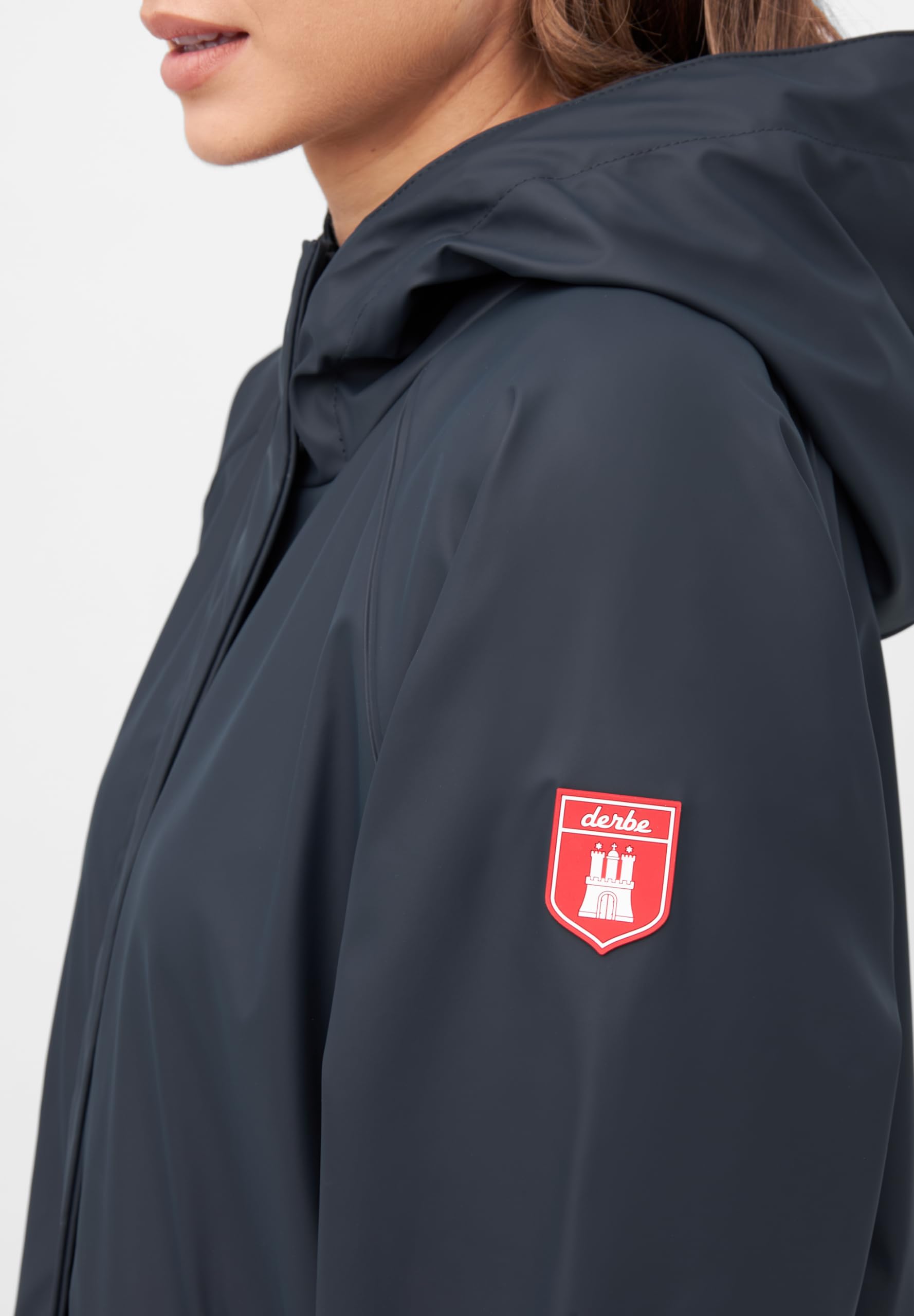 derbe Damen Regenjacke Traveby Plain - Blau 44 - Friesennerz | Frauen | Regenmantel | Mesh-Futter | Kurzmantel | Hamburg