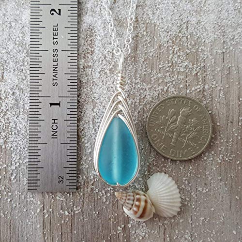 Yinahawaii Handmade Sea Glass Necklace, Hawaiian Jewelry For Women, Braided Teardrop Necklace Turquoise Necklace Blue Necklace, Unique Sea Glass Jewelry For Women Birthday Gift (December Birthstone) #TOP2