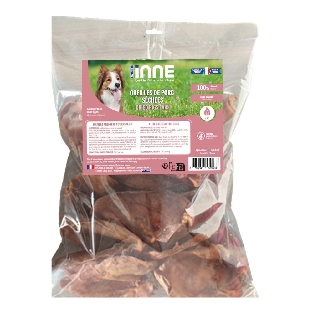 Nutrivet - INNE - Chien - Friandise Naturelle - Oreilles de Porc - 10 pièces - Fabriquée en France
