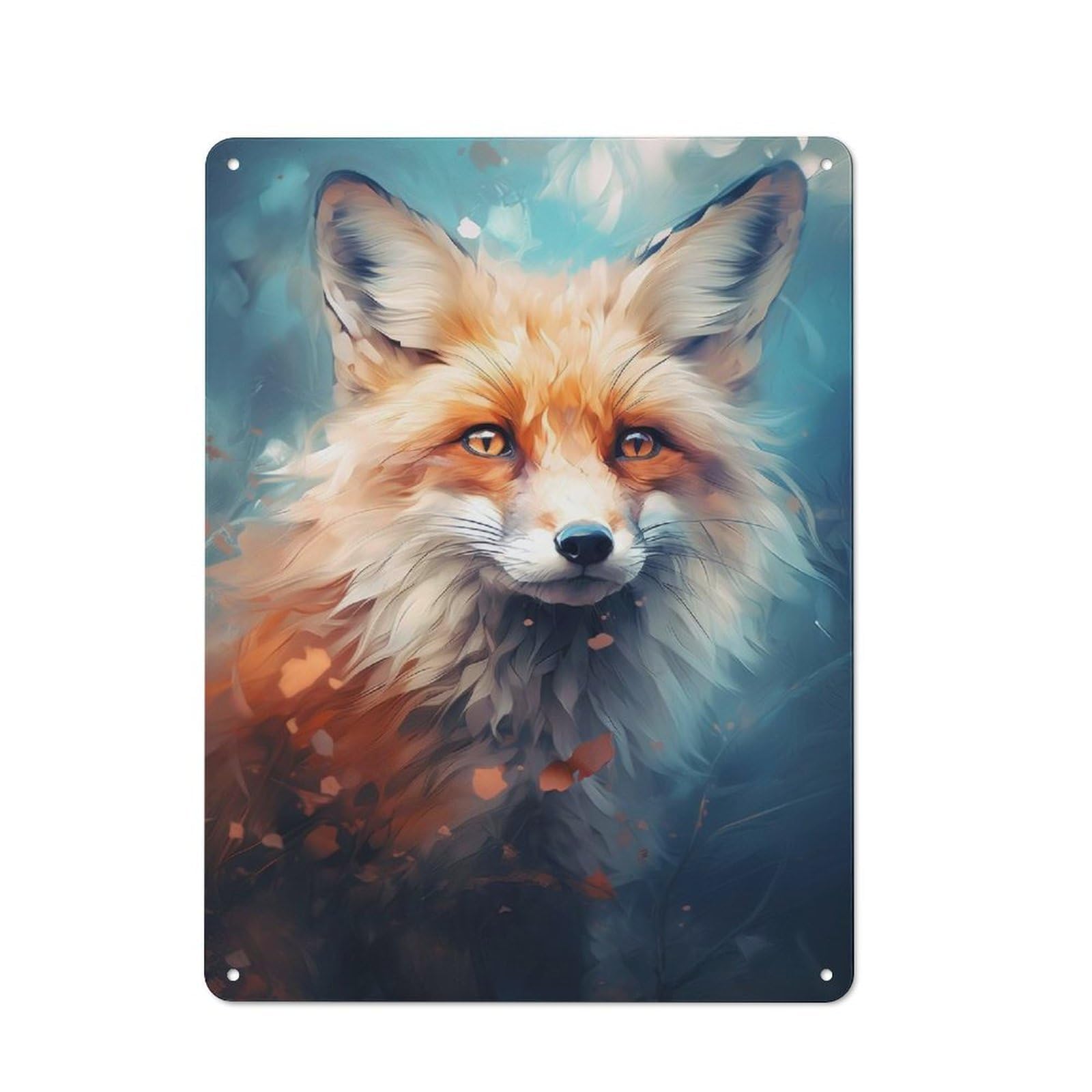 Junmoney Style-2 Fox In Forest Cottage Style Metal Wall Decor 40X30cm, Decorative Tin Sign For Cottage, Kitchen, Hallway Or Breakfast Nook