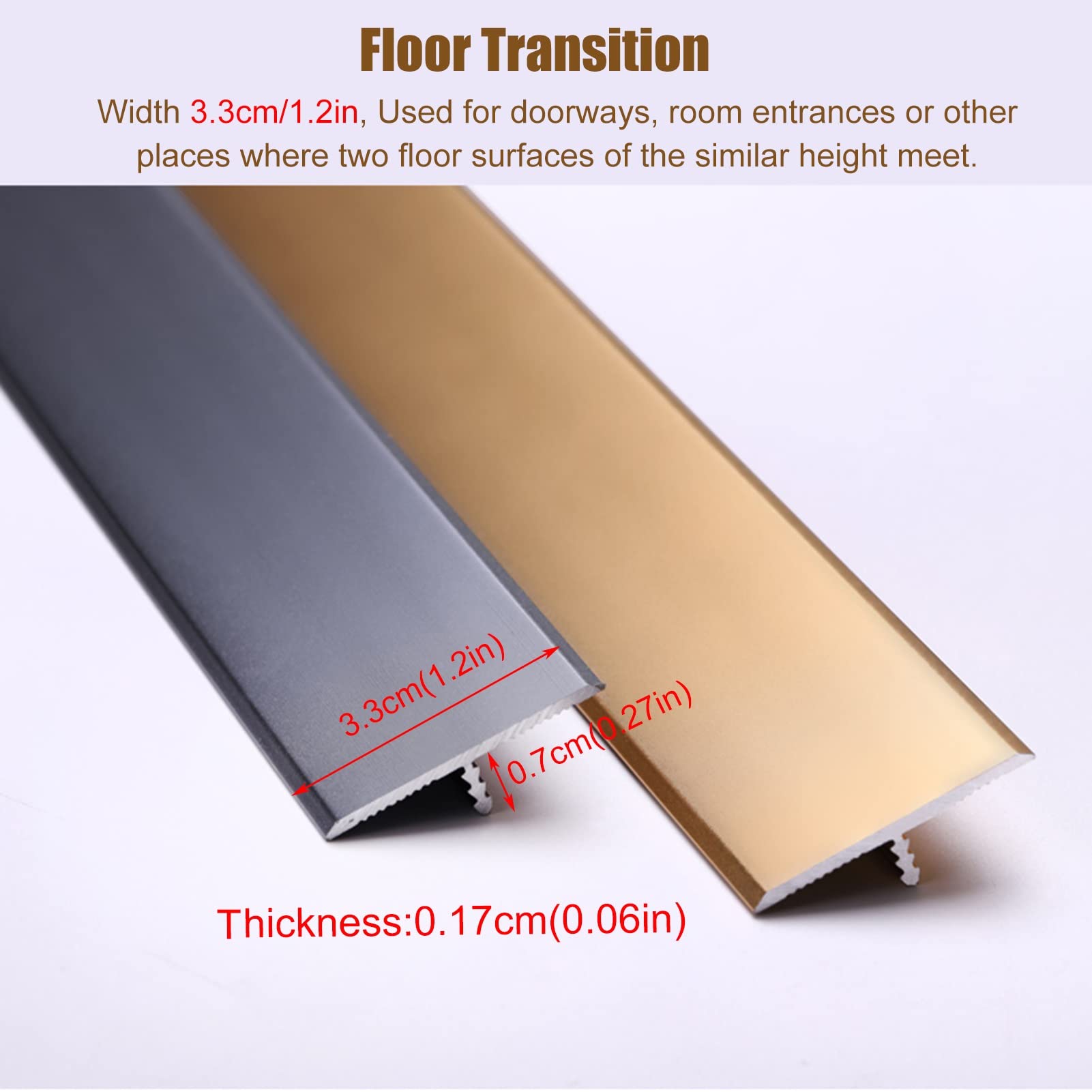 Profilo per porta in metallo, profilo a T, larghezza 3,3 cm, facile installazione, superficie resistente, disponibile nelle lunghezze: 89-140 cm