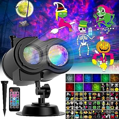 2024 Upgrade Halloween Christmas Projector Lights Outdoor, COOLWUFAN 2-in-1 Moving Patterns Landscape Lights, 30 HD Effects (3D Ocean Wave)Projection Light for Xmas Halloween Party Garden Decorations