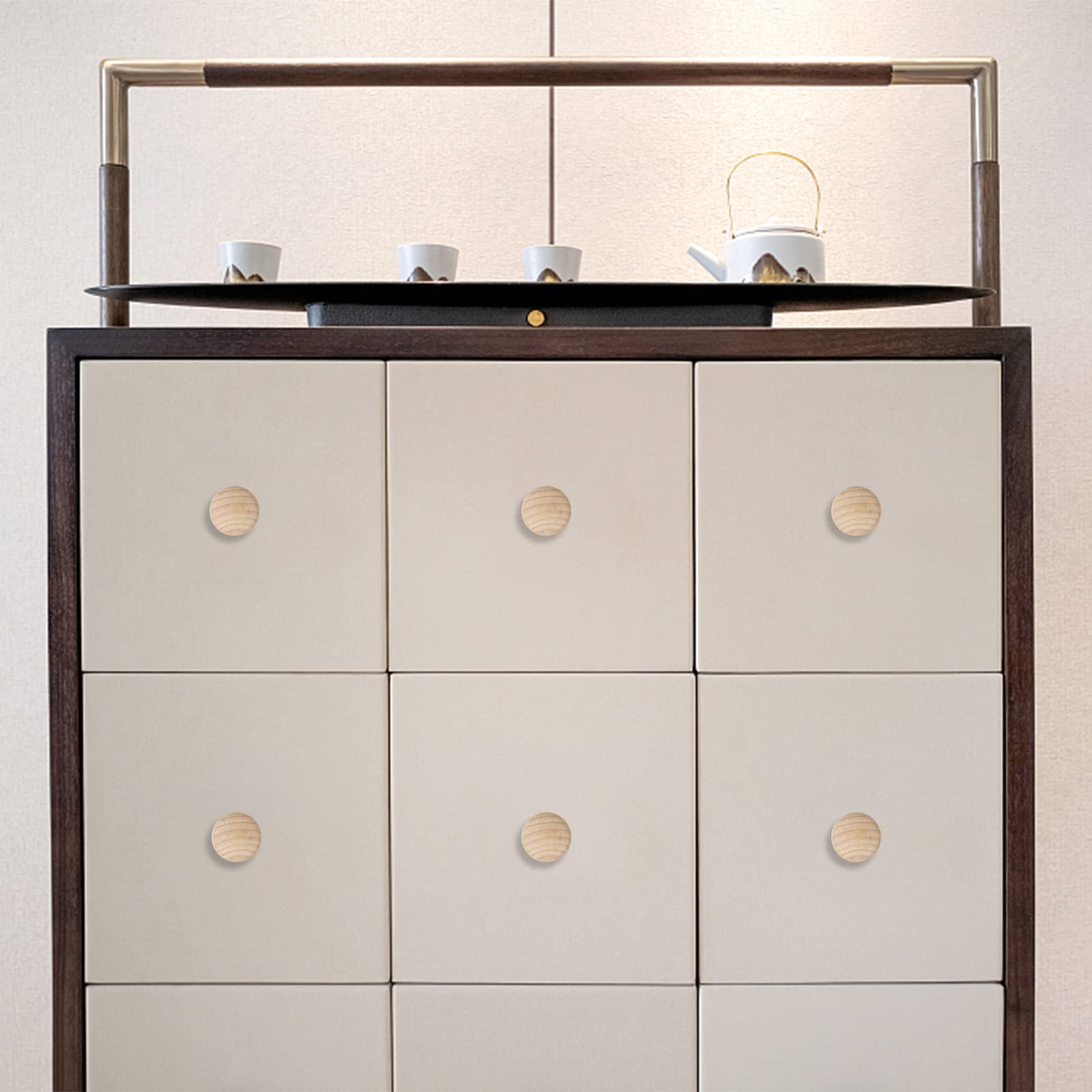 Lot De 6 Boutons D'armoire En Bois Bohème - 35 Mm, Motifs Géométriques Blancs, Pour Meubles, Tiroirs, Rangement