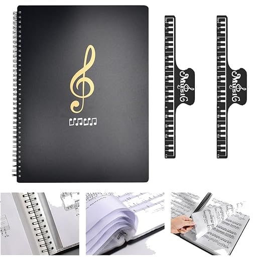 ADERTOS Carpeta de Música 50 Bolsillos, Carpeta de Presentación A4 con 2 Clips Musicales, Documento de Nota Musical, Carpeta de Registros, Carpeta de Hojas Musicales para Papel, Pinturas