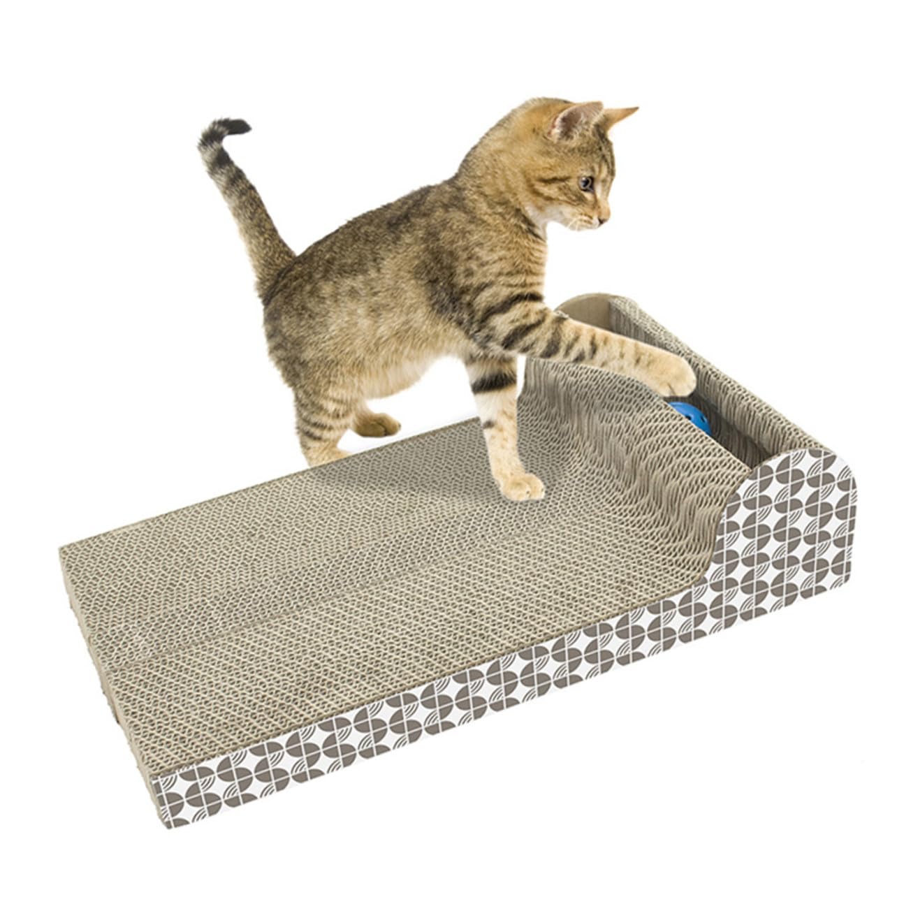 BESTonZON Tiragraffi in Cartone Ondulato per Gatti con Palline Colorate all Interno Erba Gatta Biologica per Attrarre Gatti e Gattini Sicuro e Resistente per Graffiare e Proteggere Le Unghie