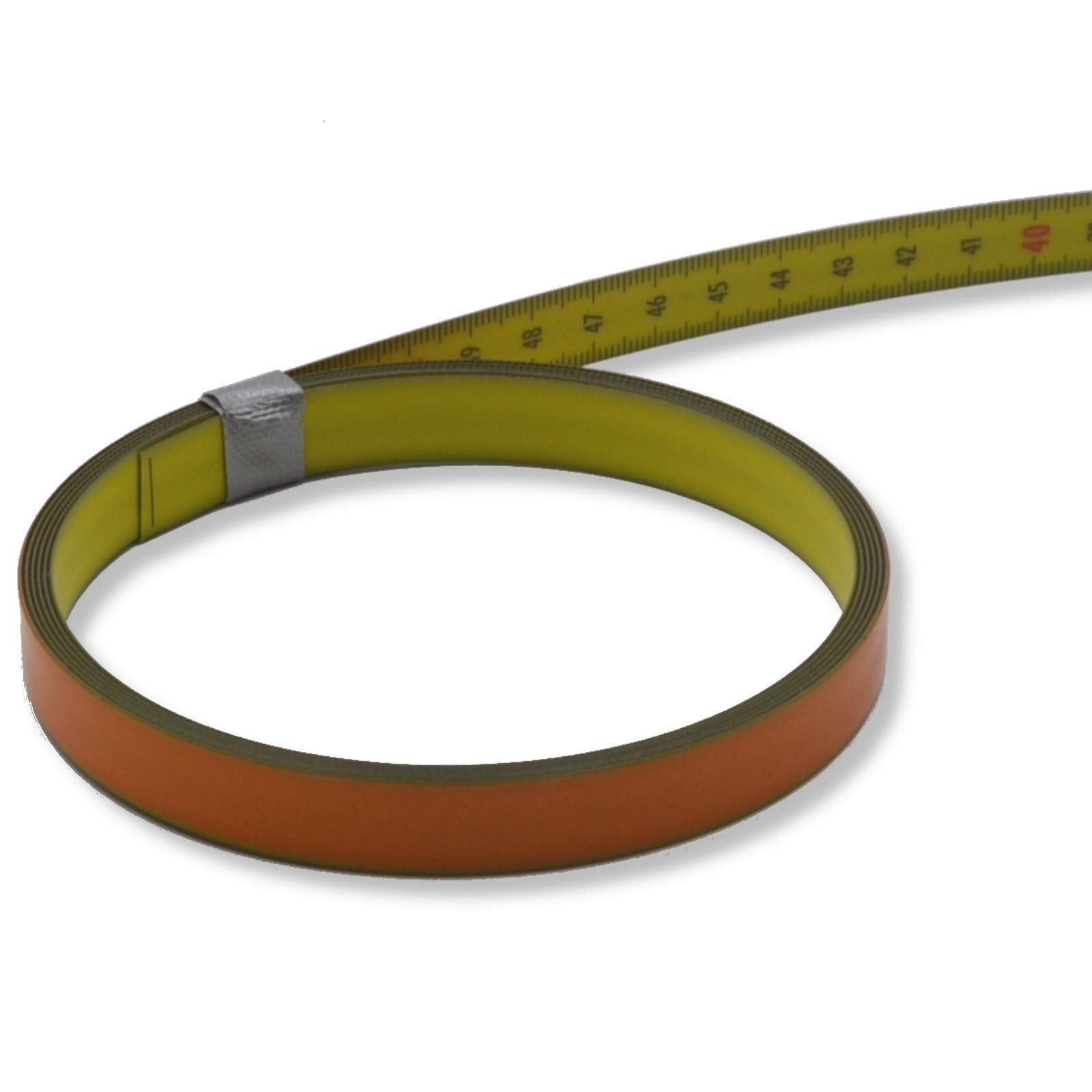 Mètre ruban - acier jaune avec revêtement polyamide avec film adhésif - ziffrage du bas vers le haut - largeur : 13 mm, avec séparation recto-verso en 5 m et 10 m - ruban de guidage