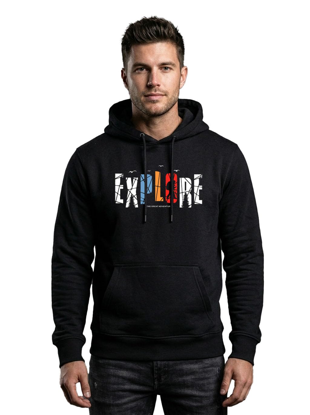 Mens Fleece Full Sleeve Graphic Printed Hooded Sweatshirt | Explore Print | Hoodie for Man | Relaxed Fit Casual Winter Wear for Men-picture-37