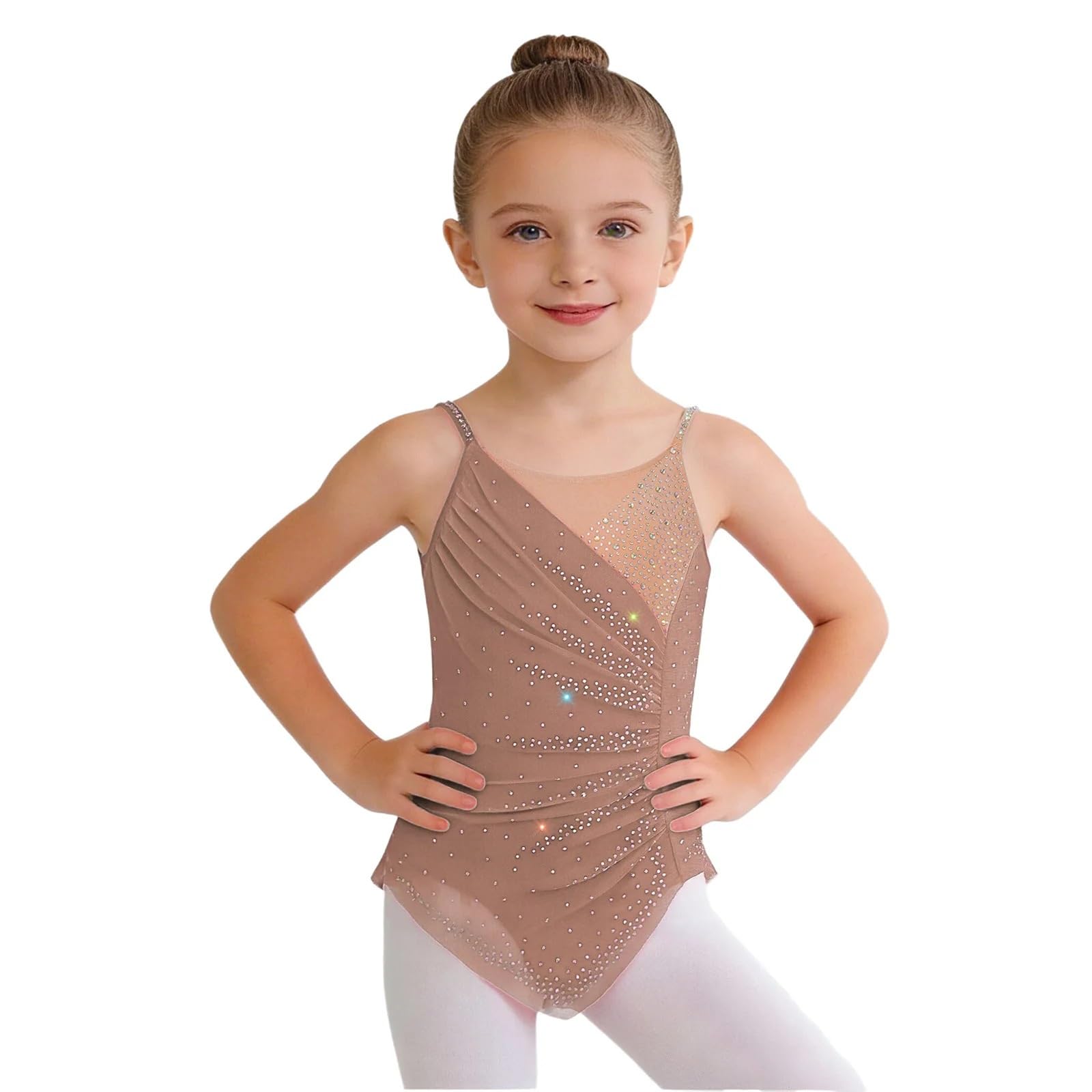 Maillot de Ballet Leotado de gimnasia rítmica for niños, monos con tirantes finos fruncidos for patinaje artístico, traje baile Ballet sin mangas for niñas